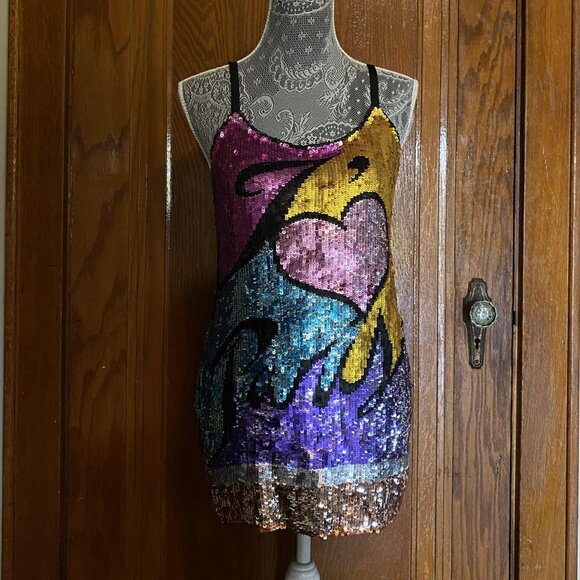 Y2K Catherine Malandrino "I Heart Paris" Mini Sequin Dress - Picture 1 of 10